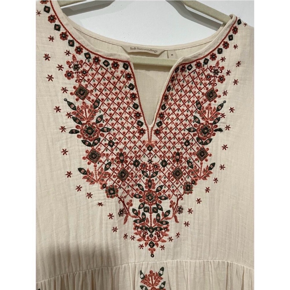SOFT SURROUNDINGS NWT Mzxi Dress 2X Cotton Cream with Red Embroidery - Picture 9 of 15